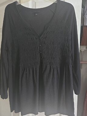 torrid Black Smocked Button-Front Tunic